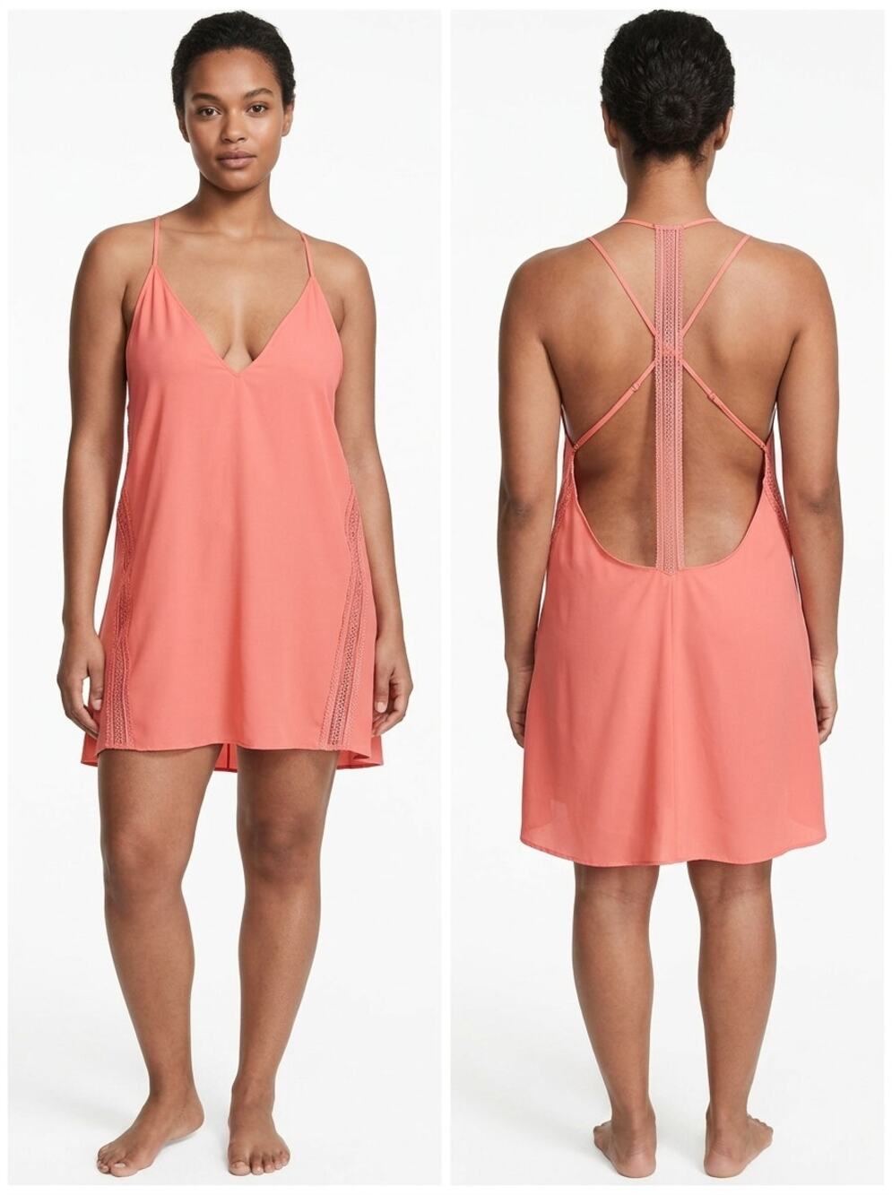 Victoria's Secret Pink Lace Knit Embroidered Slip Nightgown Women Size M